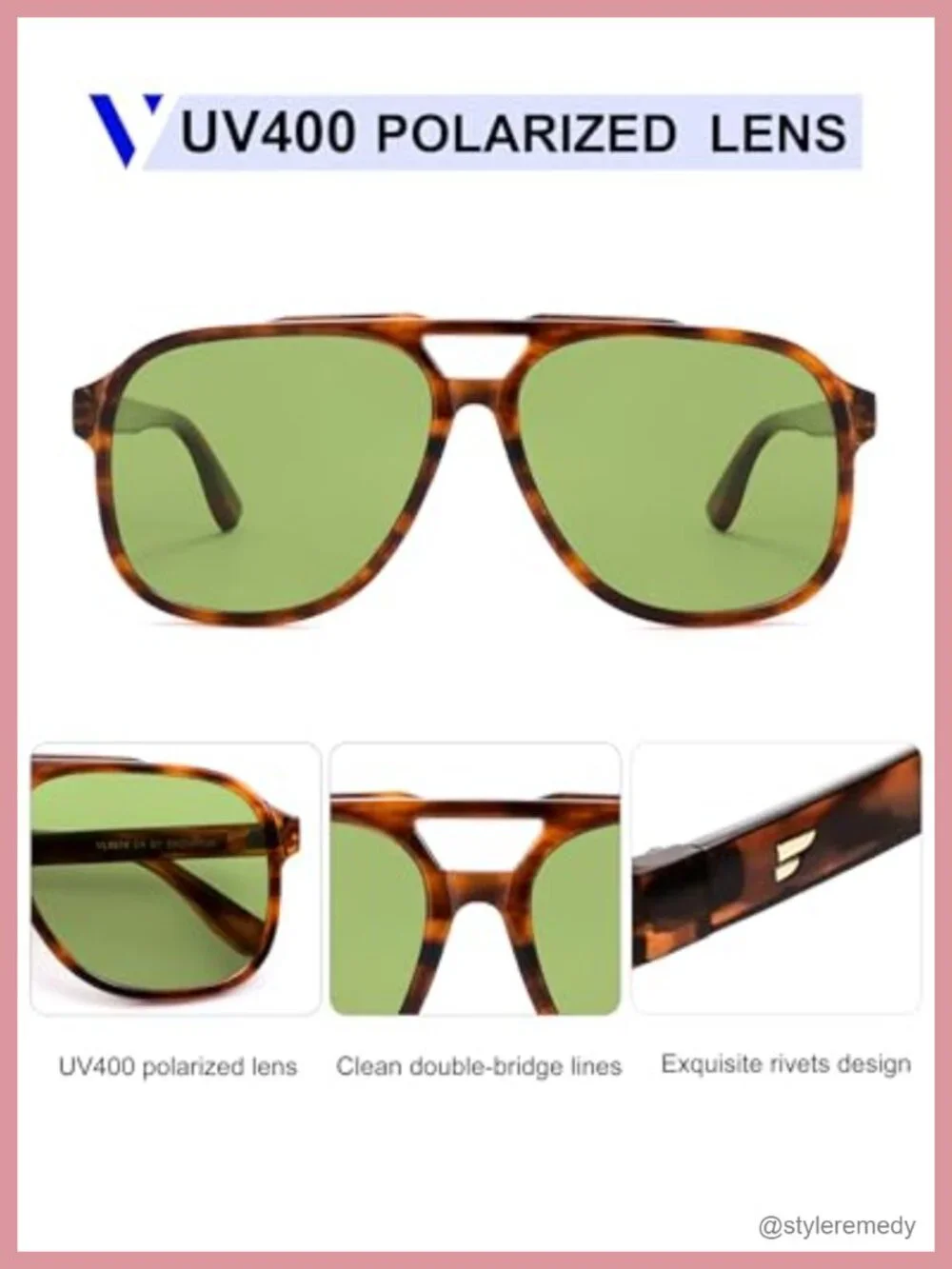 Retro Oversized Square Aviator Sunglasses Women Men UV400 Polarized Double
